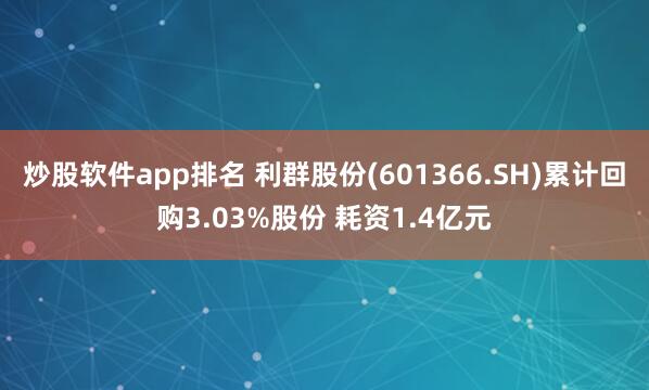 炒股软件app排名 利群股份(601366.SH)累计回购3.03%股份 耗资1.4亿元