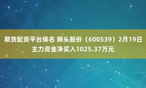 期货配资平台排名 狮头股份（600539）2月19日主力资金净买入1025.37万元