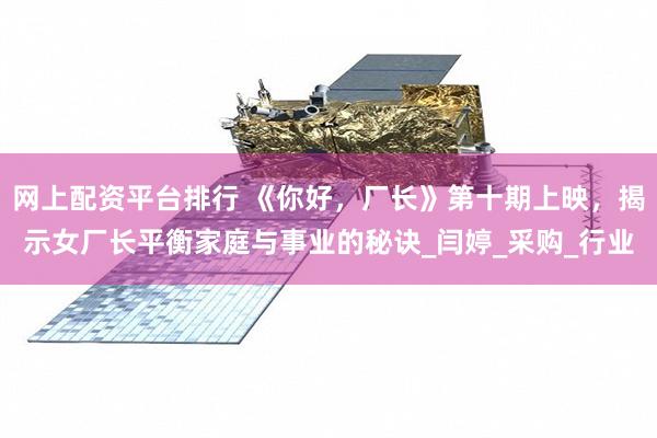 网上配资平台排行 《你好，厂长》第十期上映，揭示女厂长平衡家庭与事业的秘诀_闫婷_采购_行业