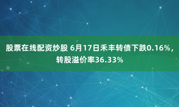 股票在线配资炒股 6月17日禾丰转债下跌0.16%，转股溢价率36.33%