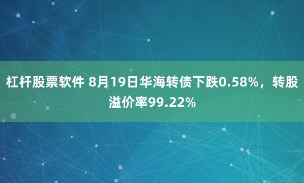 杠杆股票软件 8月19日华海转债下跌0.58%，转股溢价率99.22%